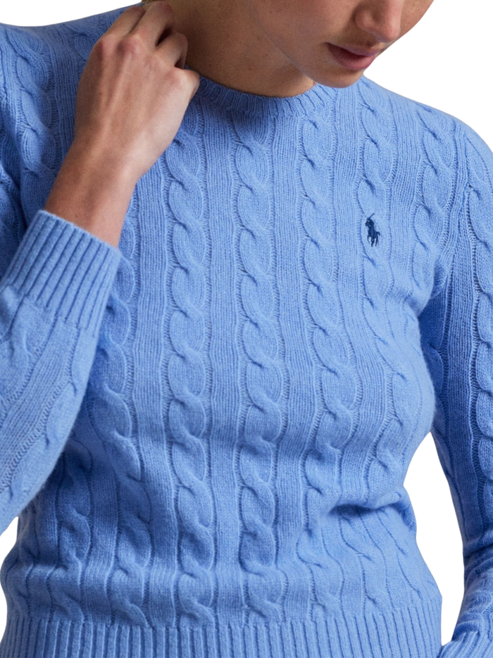 RALPH LAUREN WOMEN Cable Wool-cashmere Crewneck Sweater New Litchfield Blue