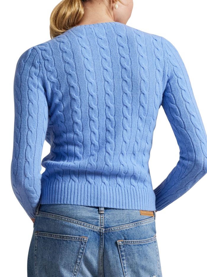 RALPH LAUREN WOMEN Cable Wool-cashmere Crewneck Sweater New Litchfield Blue
