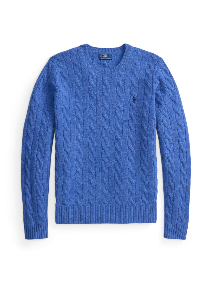 RALPH LAUREN WOMEN Cable Wool-Cashmere Crewneck Sweater Nimes Blue Heather