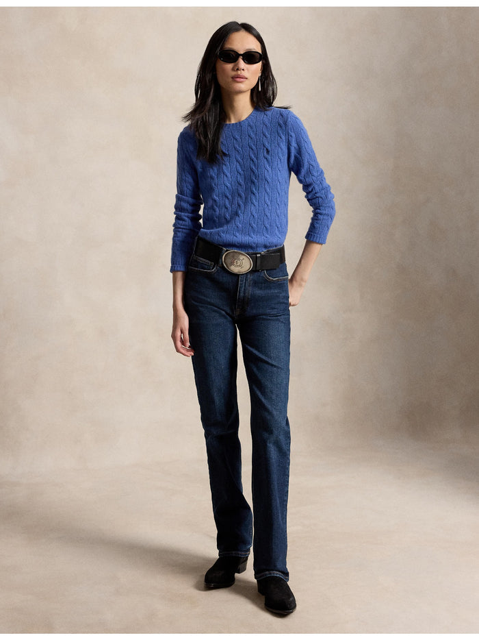 RALPH LAUREN WOMEN Cable Wool-Cashmere Crewneck Sweater Nimes Blue Heather