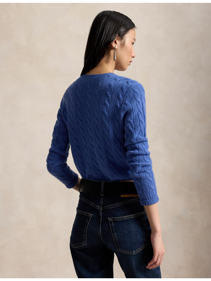 RALPH LAUREN WOMEN Cable Wool-Cashmere Crewneck Sweater Nimes Blue Heather