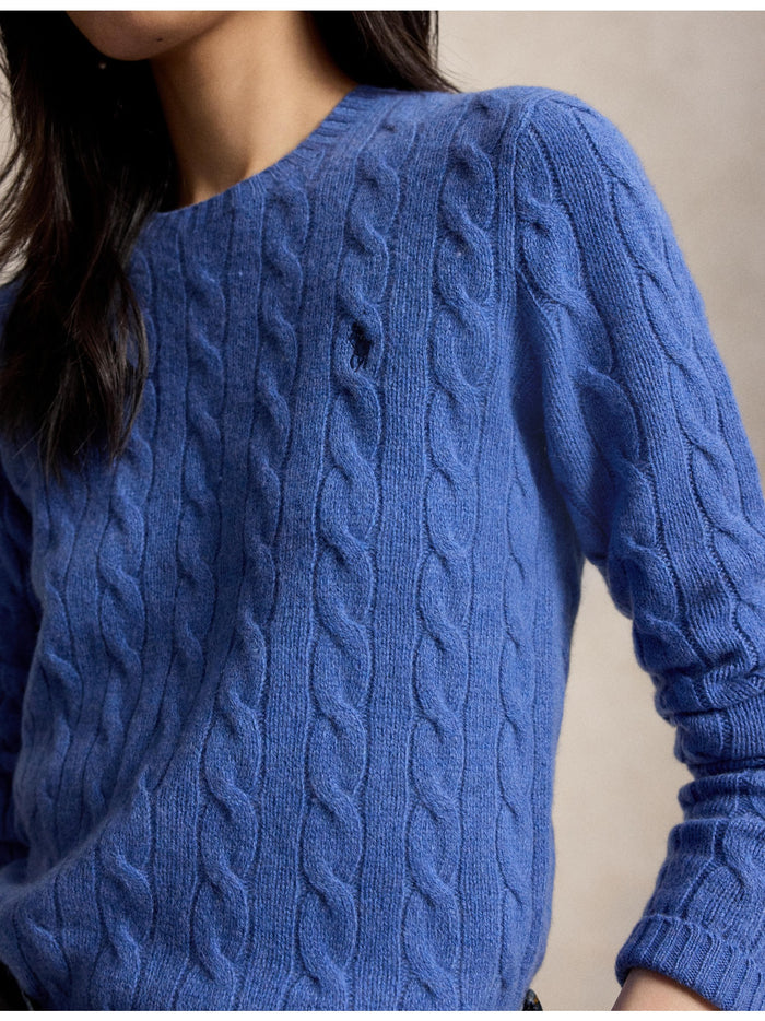 RALPH LAUREN WOMEN Cable Wool-Cashmere Crewneck Sweater Nimes Blue Heather