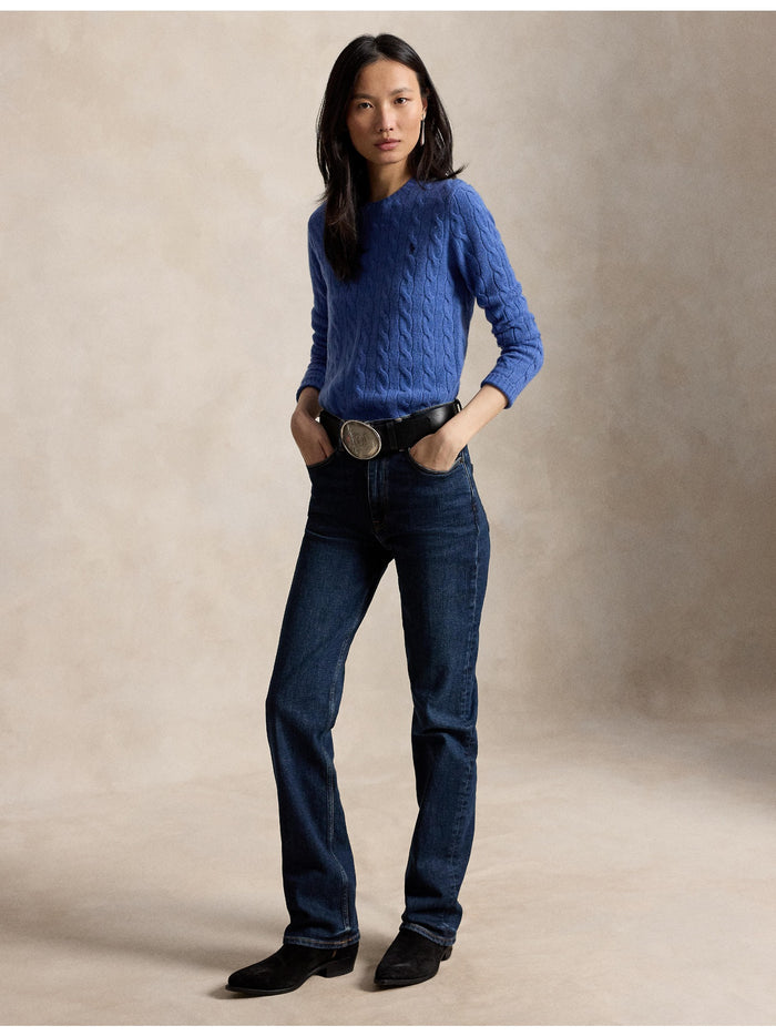 RALPH LAUREN WOMEN Cable Wool-Cashmere Crewneck Sweater Nimes Blue Heather