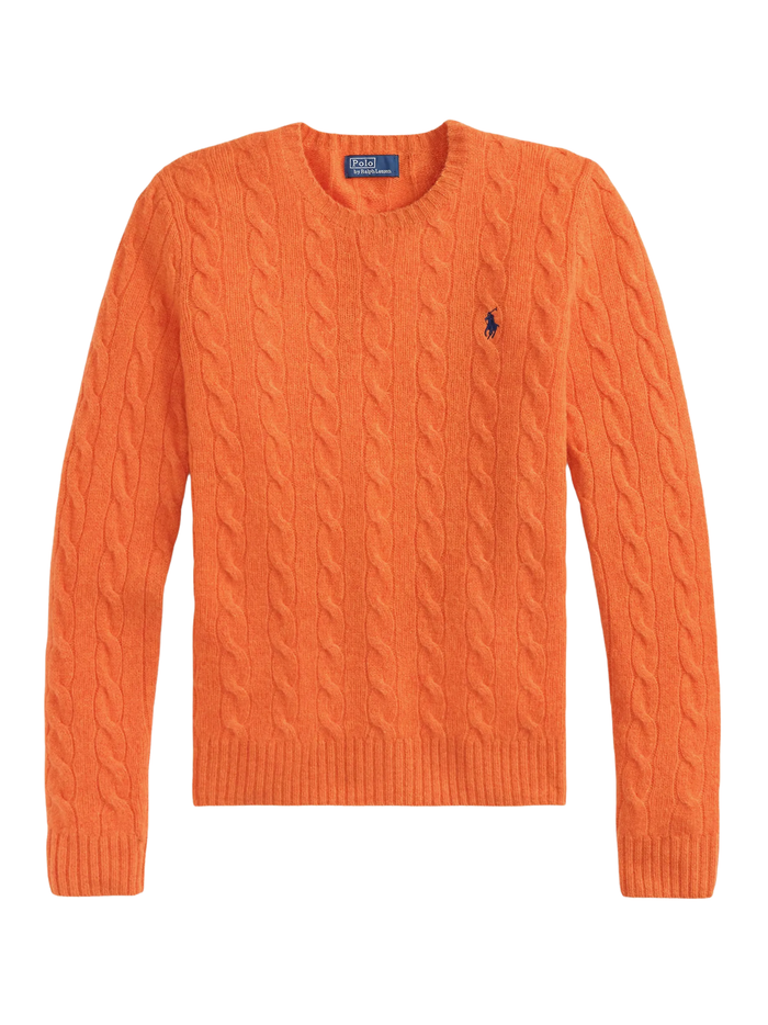RALPH LAUREN WOMEN Cable Wool-cashmere Crewneck Sweater Orange Rust Heather