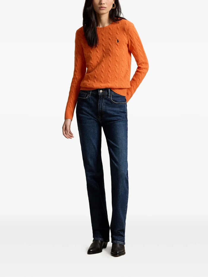 RALPH LAUREN WOMEN Cable Wool-cashmere Crewneck Sweater Orange Rust Heather