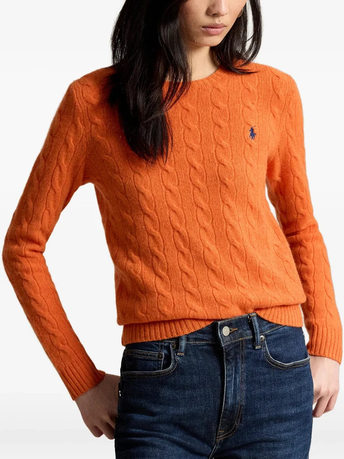 RALPH LAUREN WOMEN Cable Wool-cashmere Crewneck Sweater Orange Rust Heather