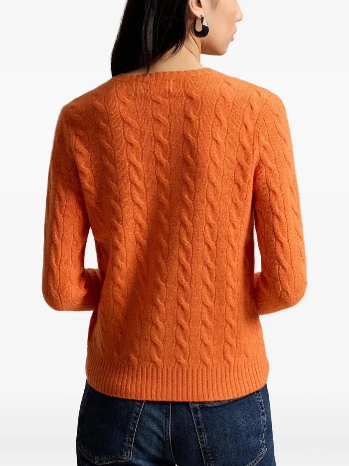 RALPH LAUREN WOMEN Cable Wool-cashmere Crewneck Sweater Orange Rust Heather