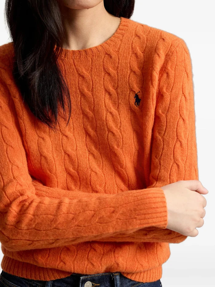 RALPH LAUREN WOMEN Cable Wool-cashmere Crewneck Sweater Orange Rust Heather