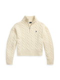 RALPH LAUREN WOMEN Cable Wool-Cashmere Half-Zip Sweater Authentic Cream