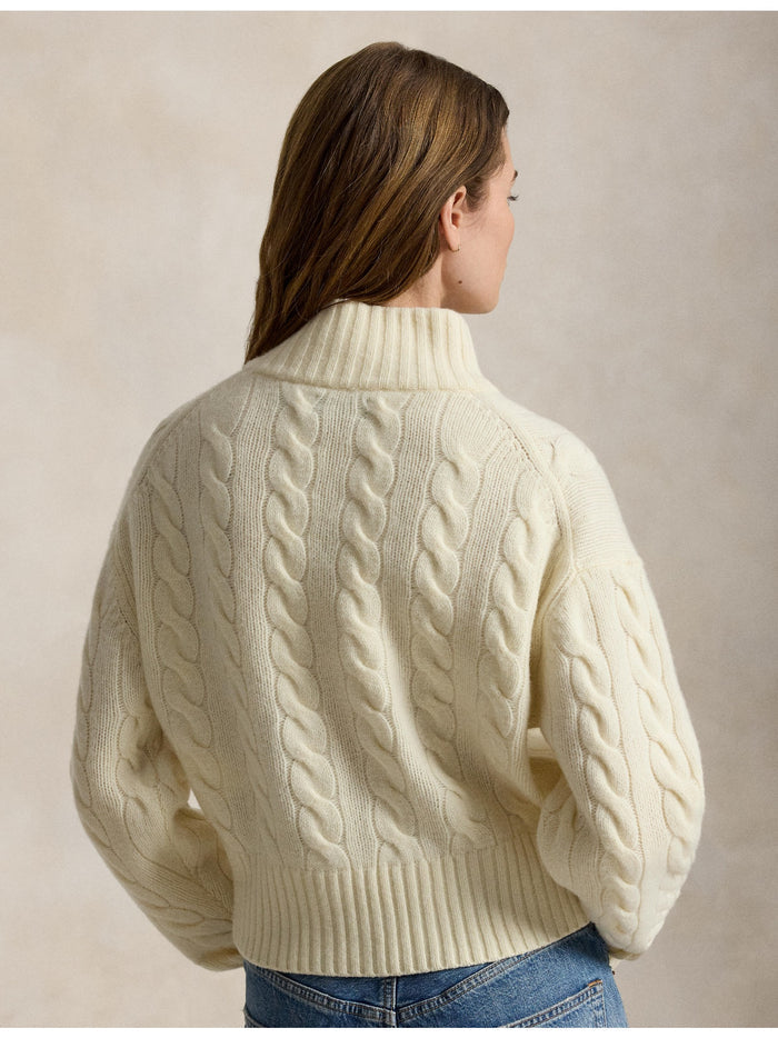 RALPH LAUREN WOMEN Cable Wool-Cashmere Half-Zip Sweater Authentic Cream