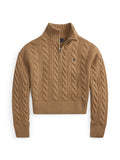 RALPH LAUREN WOMEN Cable Wool-Cashmere Half-Zip Sweater Collection Camel Melange