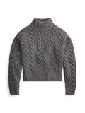 RALPH LAUREN WOMEN Cable Wool-Cashmere Half-Zip Sweater Flannel Grey Heather