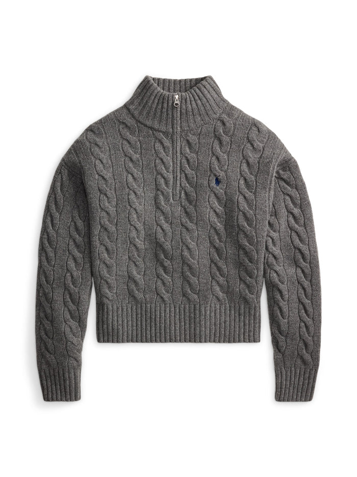 RALPH LAUREN WOMEN Cable Wool-Cashmere Half-Zip Sweater Flannel Grey Heather