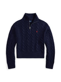 RALPH LAUREN WOMEN Cable Wool-Cashmere Half-Zip Sweater Hunter Navy