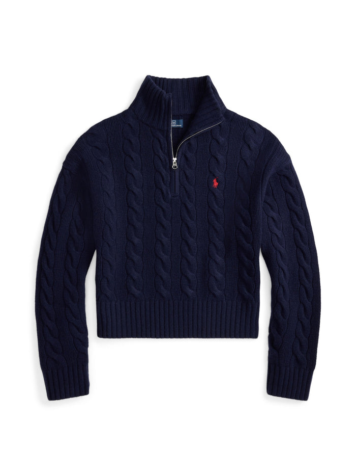 RALPH LAUREN WOMEN Cable Wool-Cashmere Half-Zip Sweater Hunter Navy