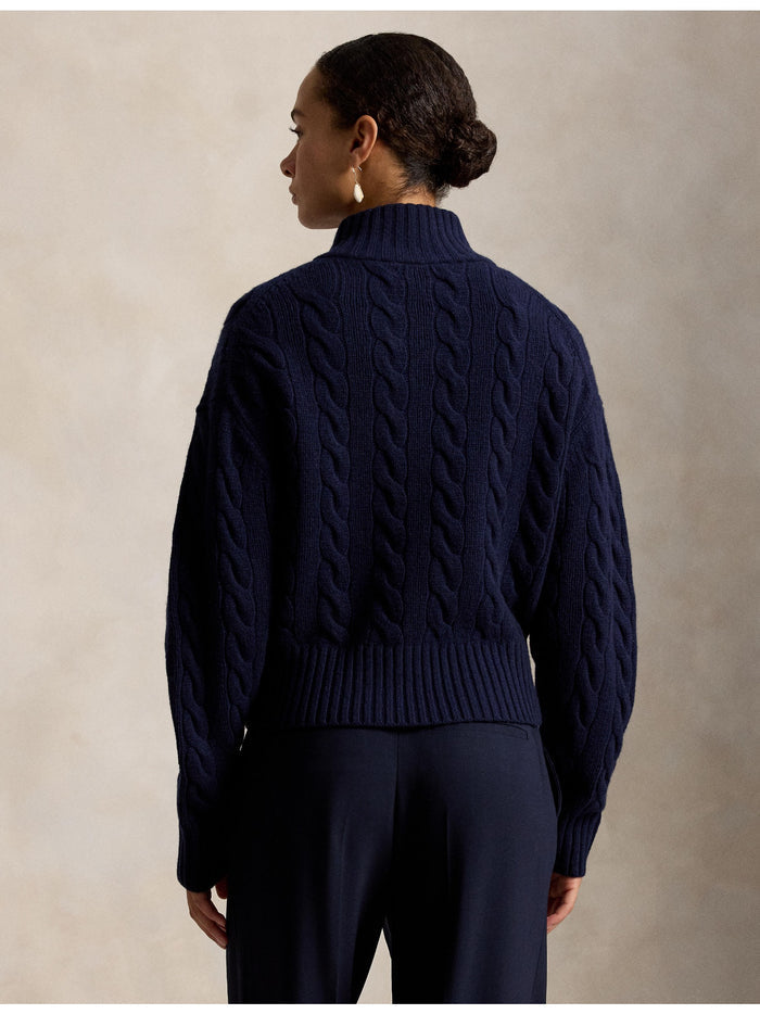 RALPH LAUREN WOMEN Cable Wool-Cashmere Half-Zip Sweater Hunter Navy