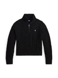 RALPH LAUREN WOMEN Cable Wool-Cashmere Half-Zip Sweater Polo Black