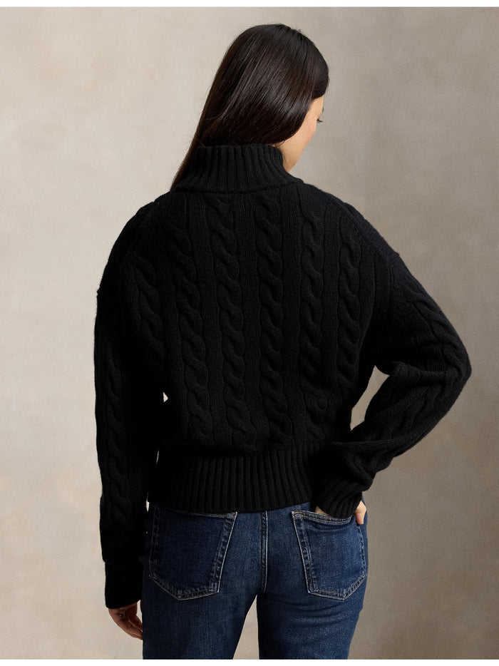 RALPH LAUREN WOMEN Cable Wool-Cashmere Half-Zip Sweater Polo Black