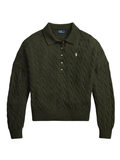 RALPH LAUREN WOMEN Cable Wool-cashmere Polo-collar Sweater Olive Umber Heather