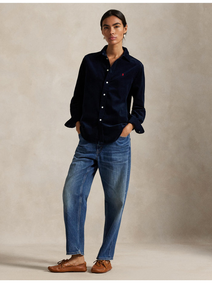 RALPH LAUREN WOMEN Classic Fit Cotton Corduroy Shirt Navy