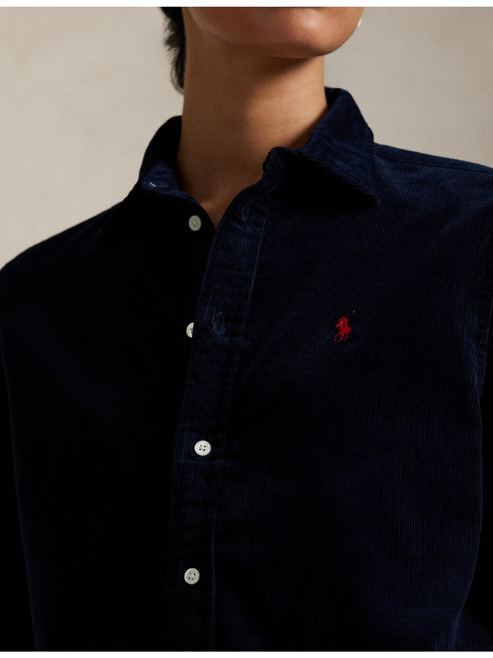 RALPH LAUREN WOMEN Classic Fit Cotton Corduroy Shirt Navy