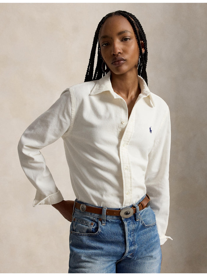 RALPH LAUREN WOMEN Classic Fit Cotton Corduroy Shirt Warm White