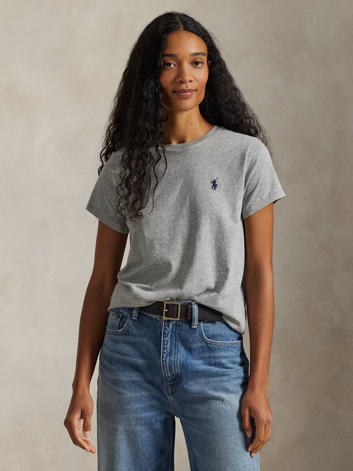 RALPH LAUREN WOMEN Classic Fit Cotton Jersey Crewneck Tee Cobblestone Heather - MAISONDEFASHION.COM