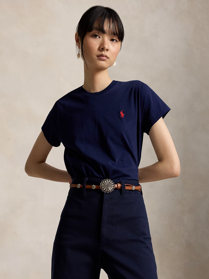 RALPH LAUREN WOMEN Classic Fit Cotton Jersey Crewneck Tee Cruise Navy - MAISONDEFASHION.COM