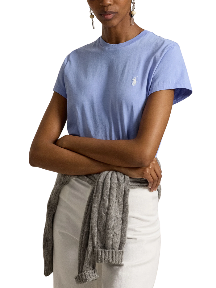 RALPH LAUREN WOMEN Classic Fit Cotton Jersey Crewneck Tee Dress Shirt Blue