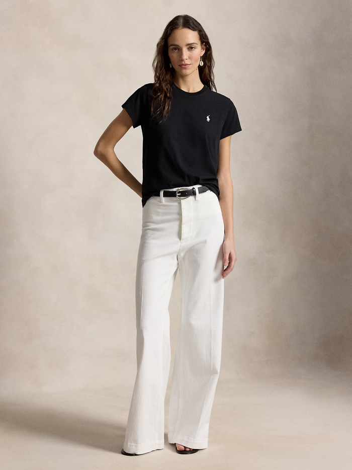 RALPH LAUREN WOMEN Classic Fit Cotton Jersey Crewneck Tee Polo Black - MAISONDEFASHION.COM
