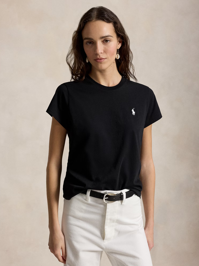 RALPH LAUREN WOMEN Classic Fit Cotton Jersey Crewneck Tee Polo Black - MAISONDEFASHION.COM