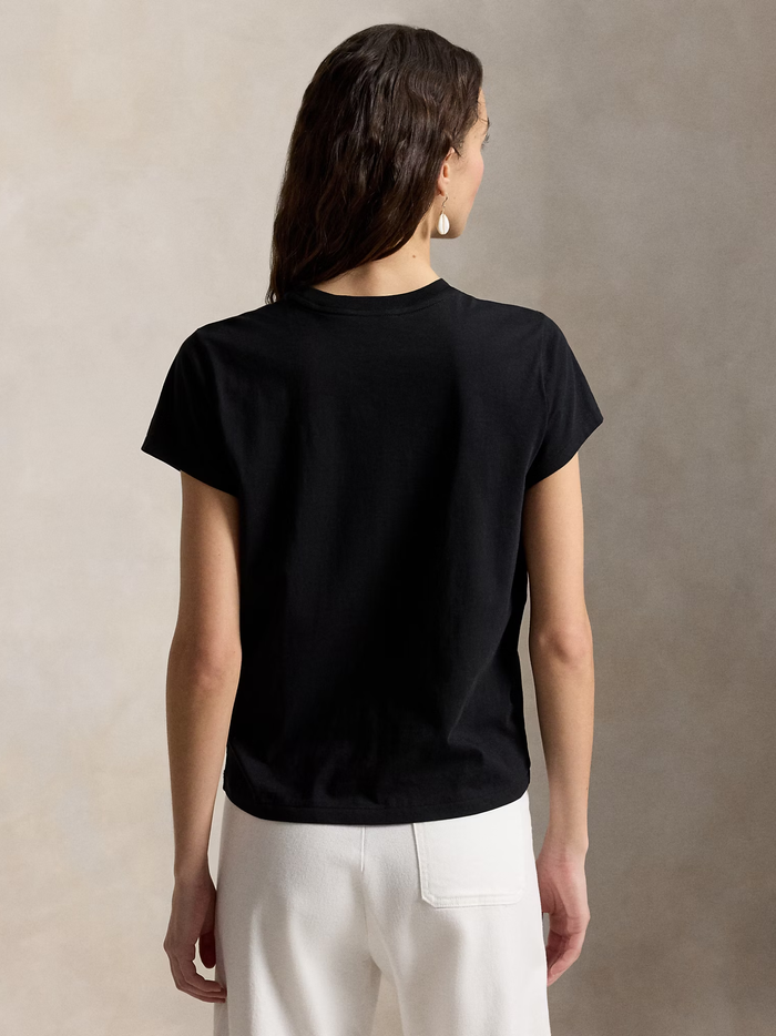 RALPH LAUREN WOMEN Classic Fit Cotton Jersey Crewneck Tee Polo Black - MAISONDEFASHION.COM