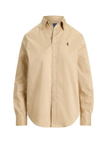 RALPH LAUREN WOMEN Classic Fit Cotton Twill Shirt Polo Tan