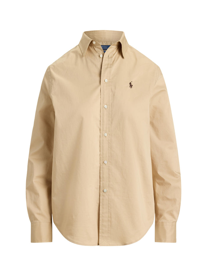 RALPH LAUREN WOMEN Classic Fit Cotton Twill Shirt Polo Tan