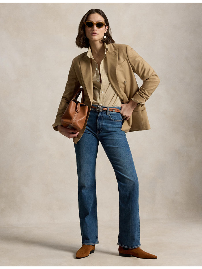 RALPH LAUREN WOMEN Classic Fit Cotton Twill Shirt Polo Tan