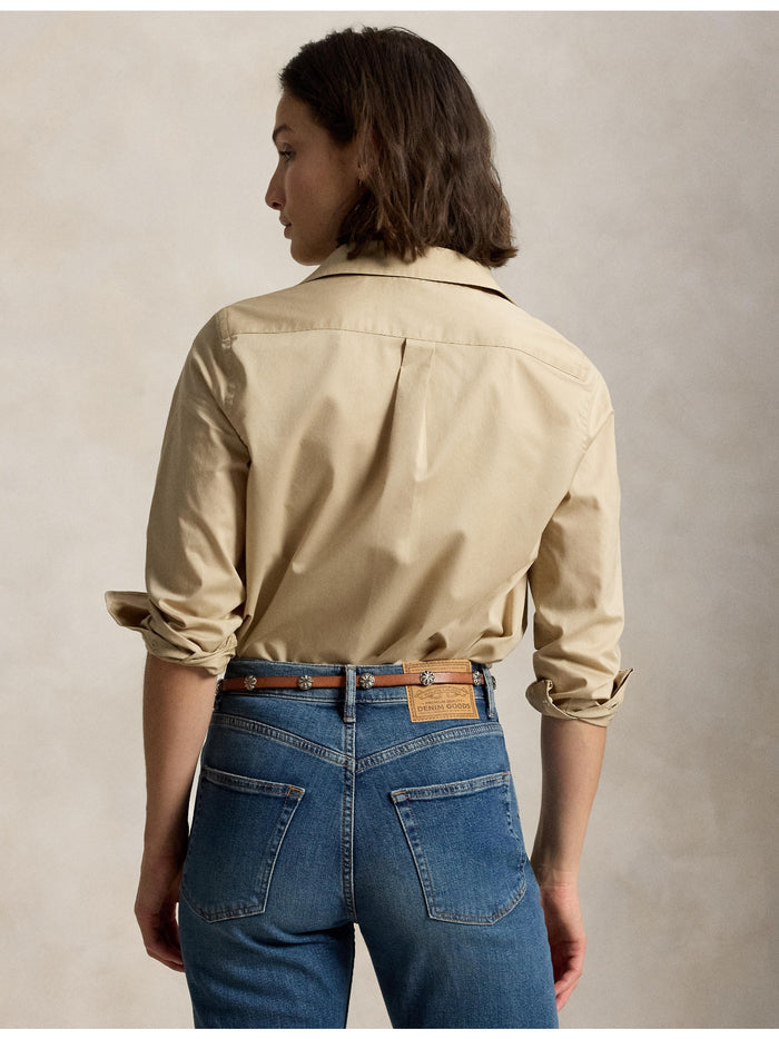 RALPH LAUREN WOMEN Classic Fit Cotton Twill Shirt Polo Tan