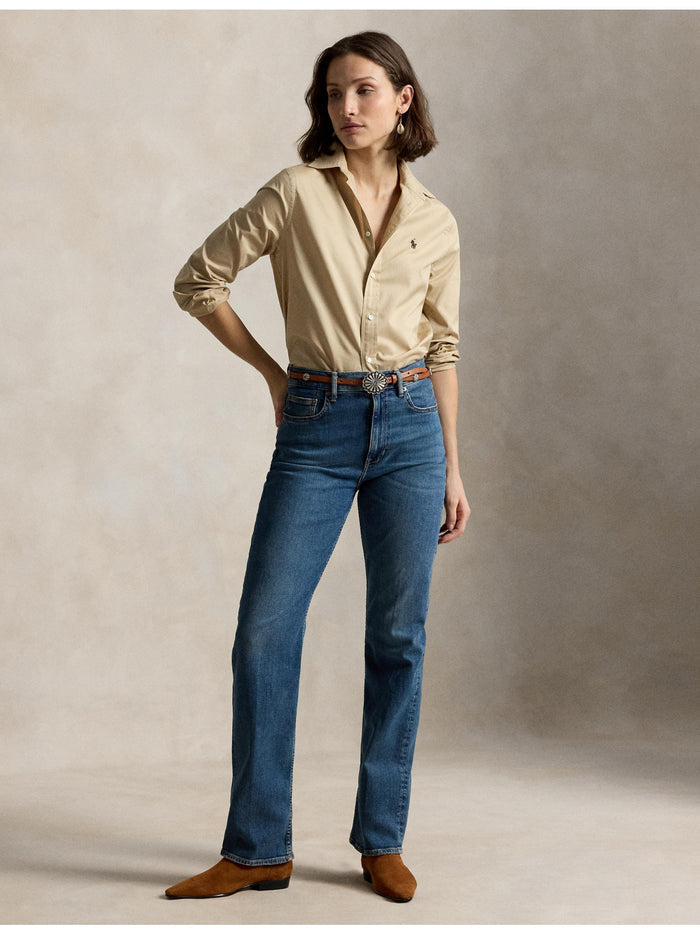 RALPH LAUREN WOMEN Classic Fit Cotton Twill Shirt Polo Tan
