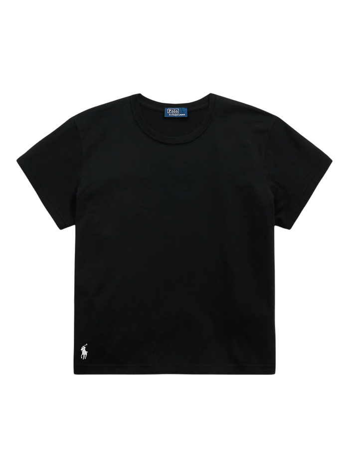 RALPH LAUREN WOMEN Classic Shrunken Fit Jersey Tee Polo Black