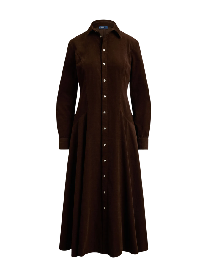 RALPH LAUREN WOMEN Corduroy A-line Shirtdress Dark Brown