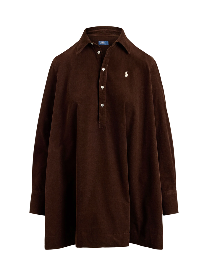 RALPH LAUREN WOMEN Corduroy Pleated Shirtdress Dark Brown