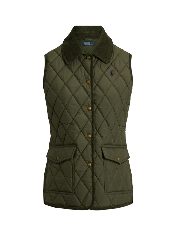 RALPH LAUREN WOMEN Corduroy-Trim Quilted Vest Ranger Green