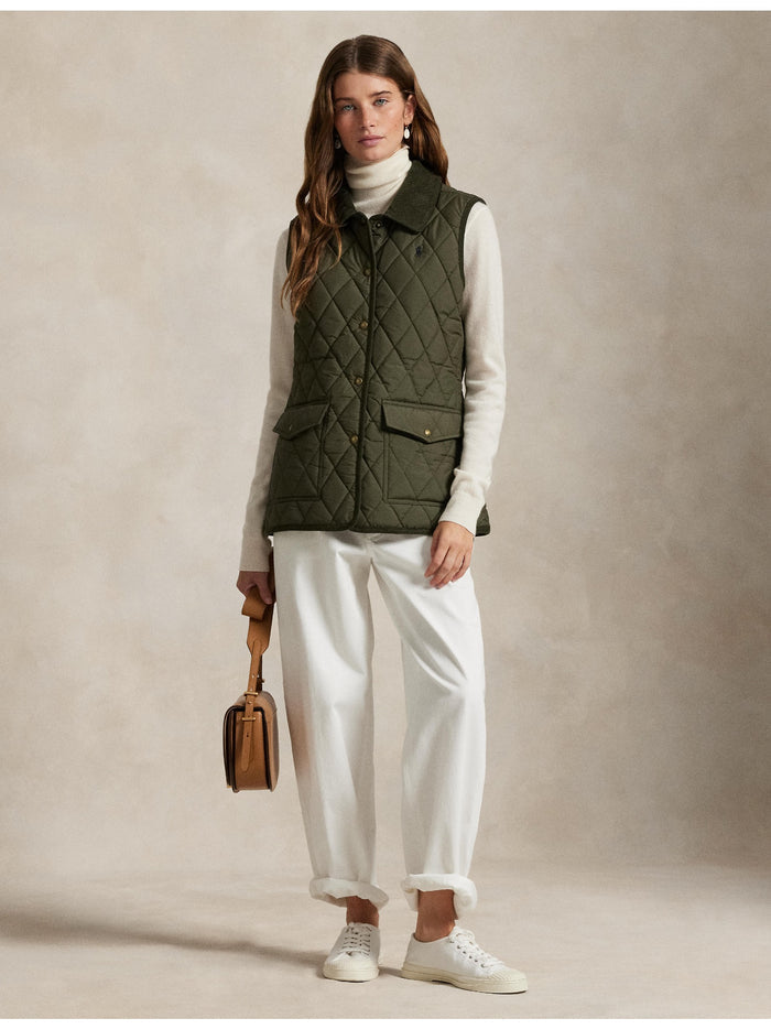 RALPH LAUREN WOMEN Corduroy-Trim Quilted Vest Ranger Green