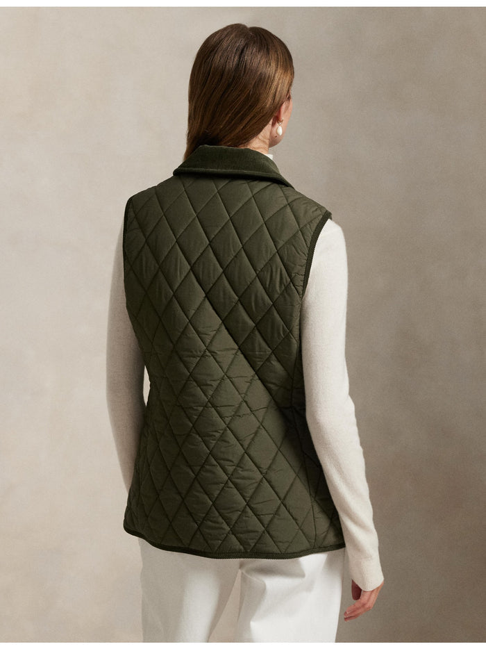 RALPH LAUREN WOMEN Corduroy-Trim Quilted Vest Ranger Green