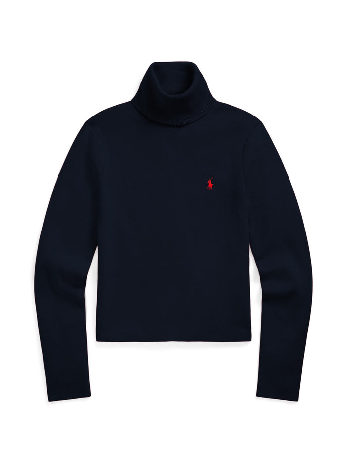 RALPH LAUREN WOMEN Cotton-Blend Turtleneck Hunter Navy