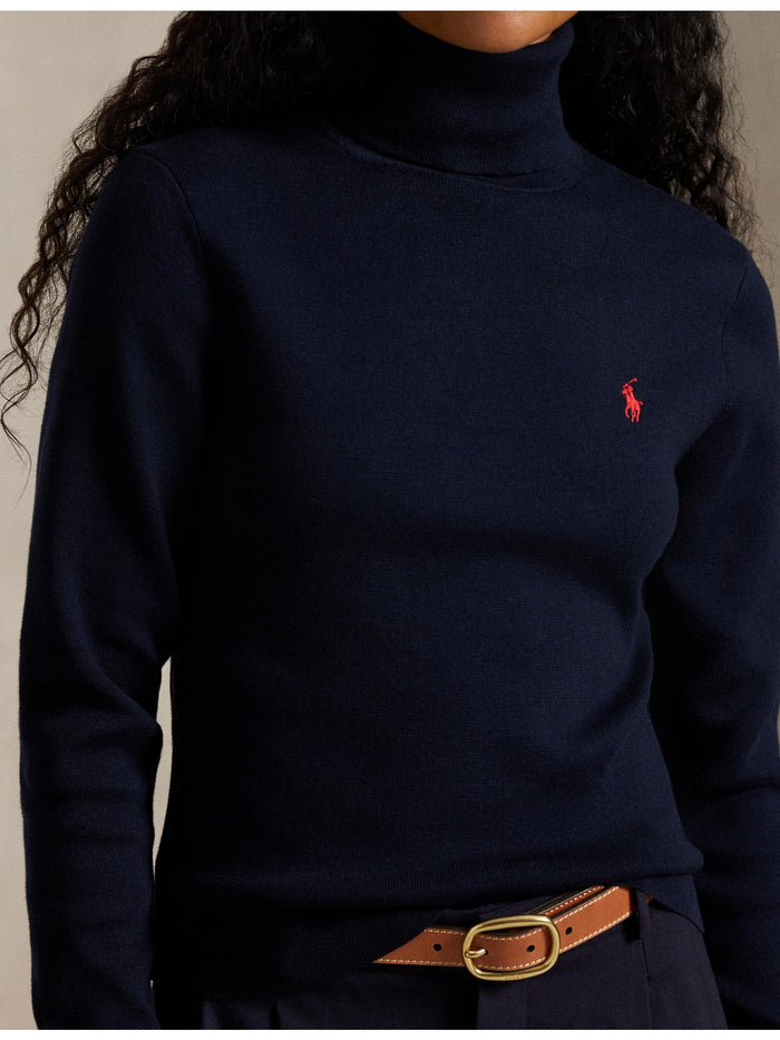 RALPH LAUREN WOMEN Cotton-Blend Turtleneck Hunter Navy