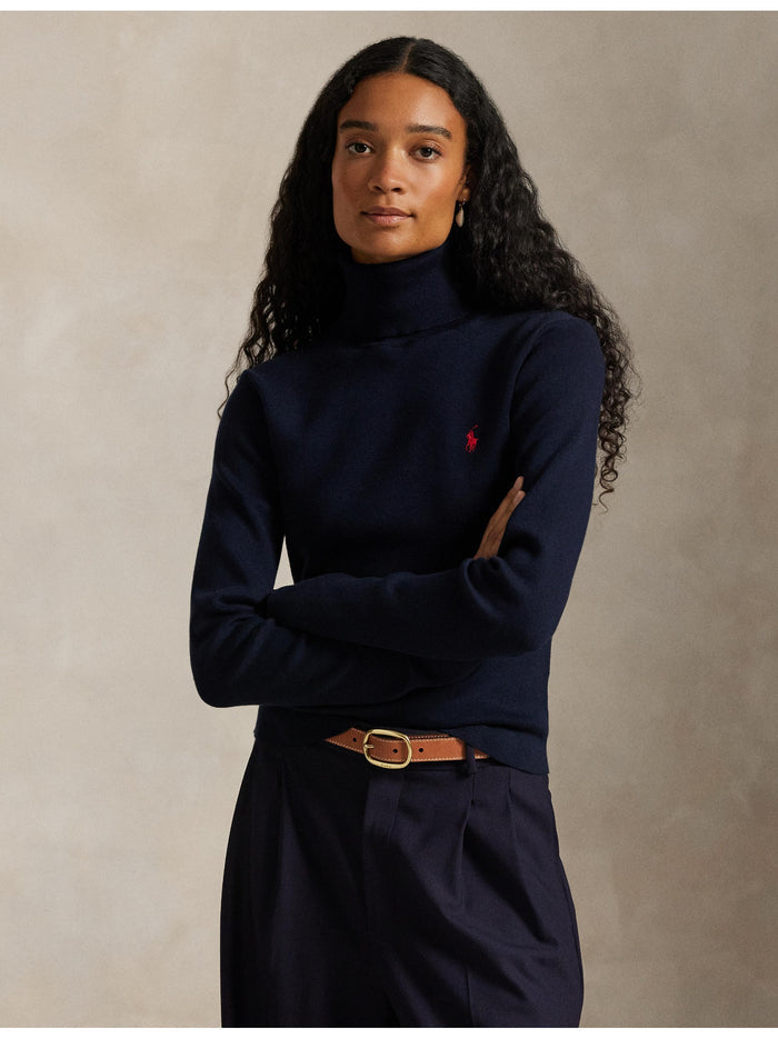 RALPH LAUREN WOMEN Cotton-Blend Turtleneck Hunter Navy