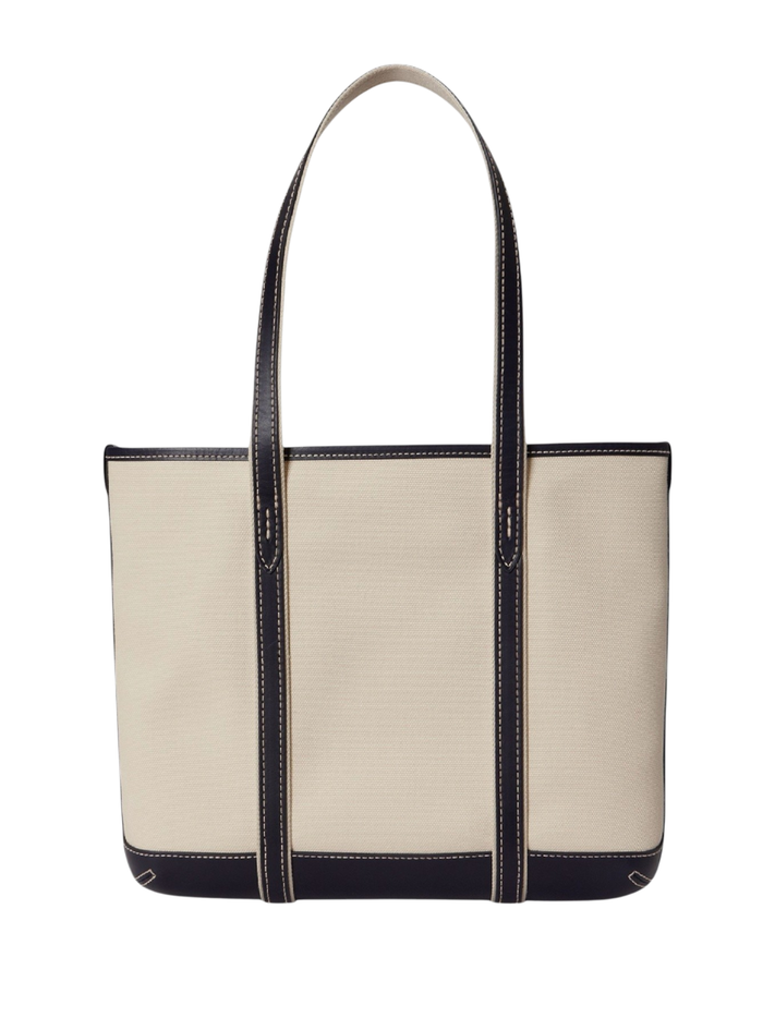 RALPH LAUREN WOMEN Cotton Canvas Small Shopper Tote Ecru/Navy