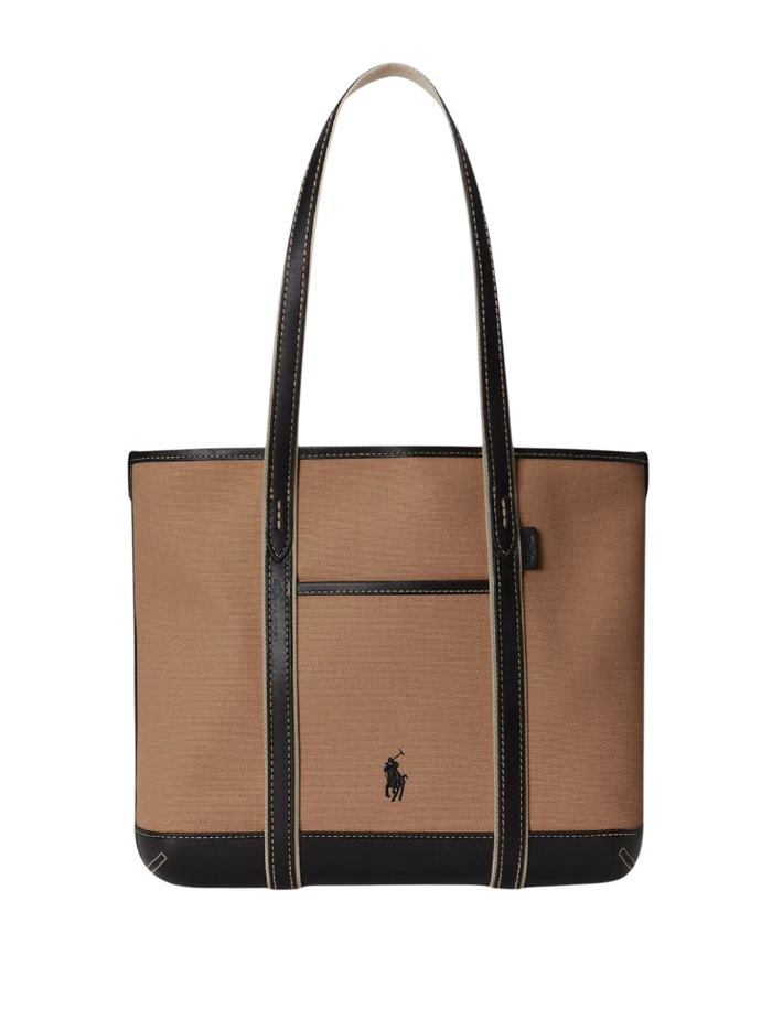 RALPH LAUREN WOMEN Cotton Canvas Small Shopper Tote Porcelain/Black