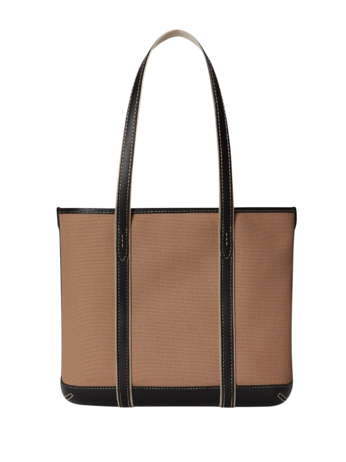 RALPH LAUREN WOMEN Cotton Canvas Small Shopper Tote Porcelain/Black