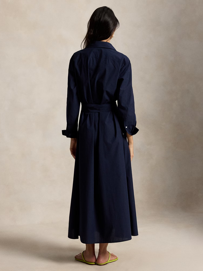 RALPH LAUREN WOMEN Cotton Canvas Tie-Waist Shirt Dress Hunter Navy
